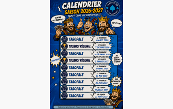 Agenda 2026 2027 Tournois Taropale et Tournois régionaux