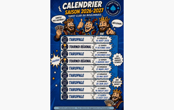 Agenda 2026 2027 Tournois Taropale et Tournois régionaux